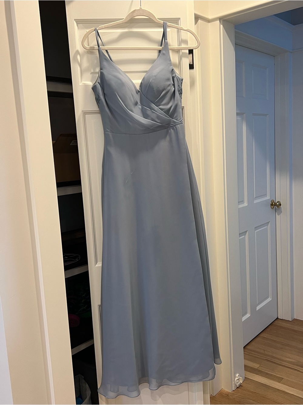 Azazie Dusty Blue Spaghetti-Strap Maxi Dress